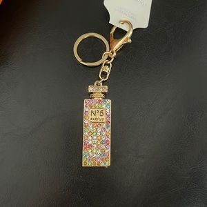 NWT Magnificent Multi Color Rhinestone Tall Perfume Bottle Bag Charm Key Chain